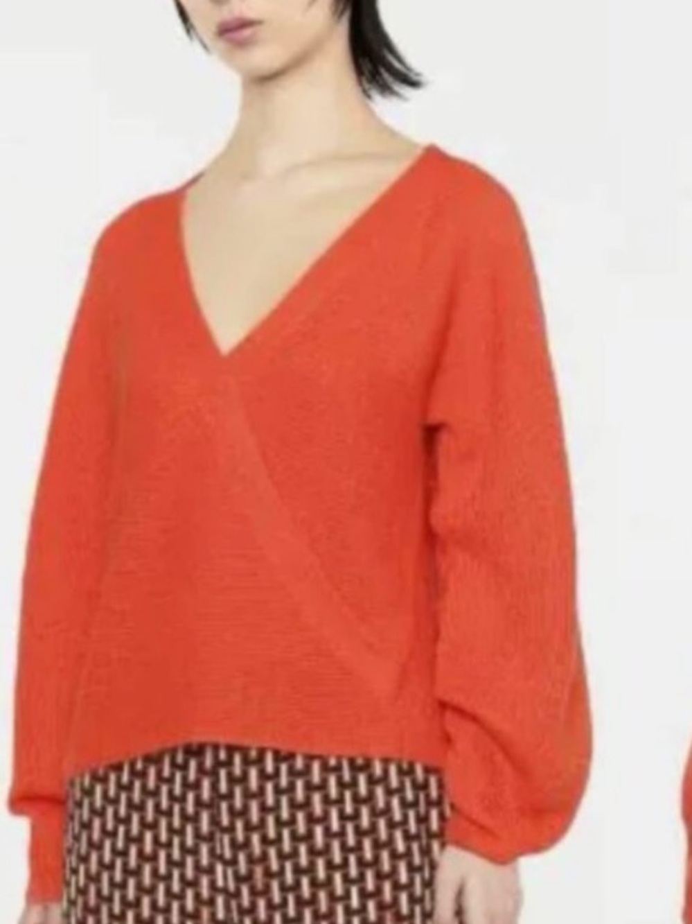 Vince faux wrap orange mohair wool lightweight sweater layering L